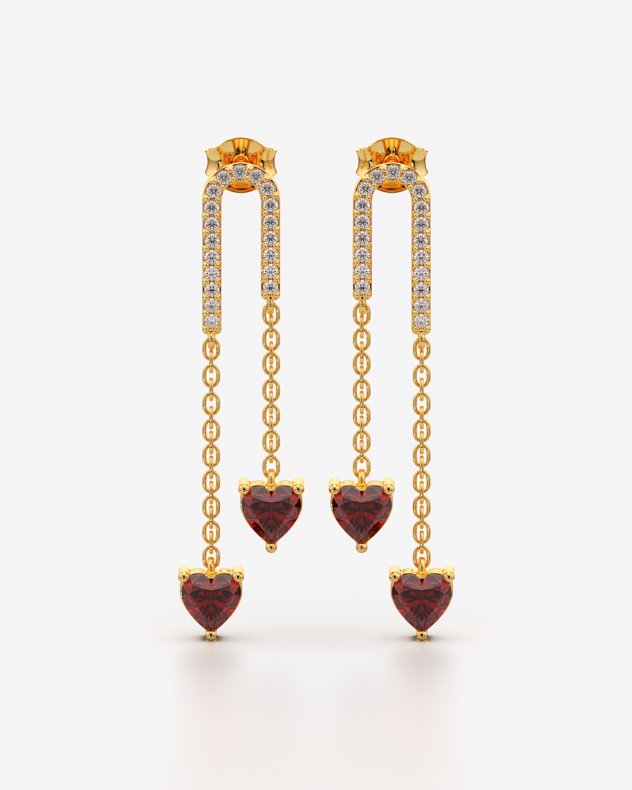 Cascading Hearts Double Drop Chain Earrings