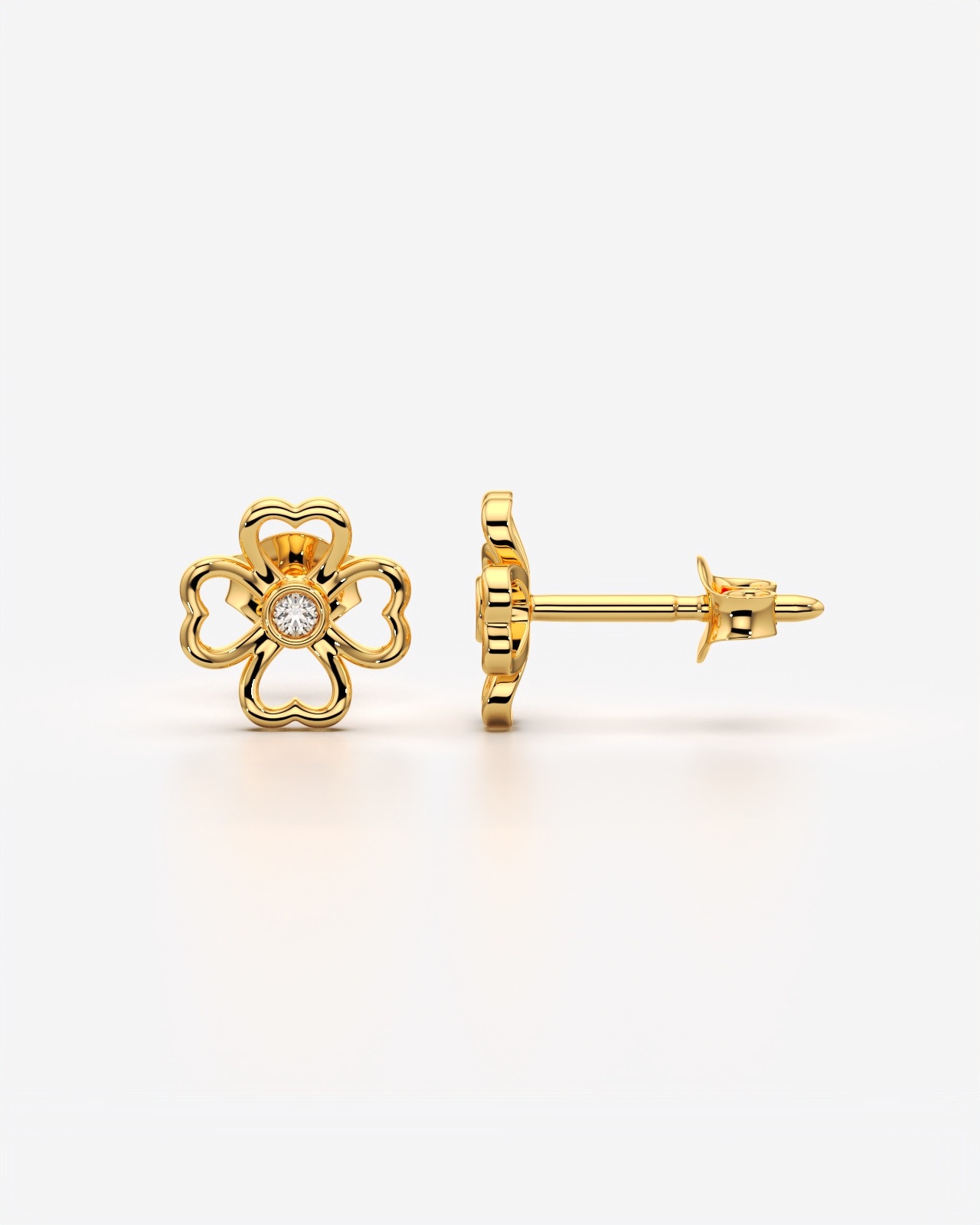 Lucky Clover Heart Stud Earrings with Stone