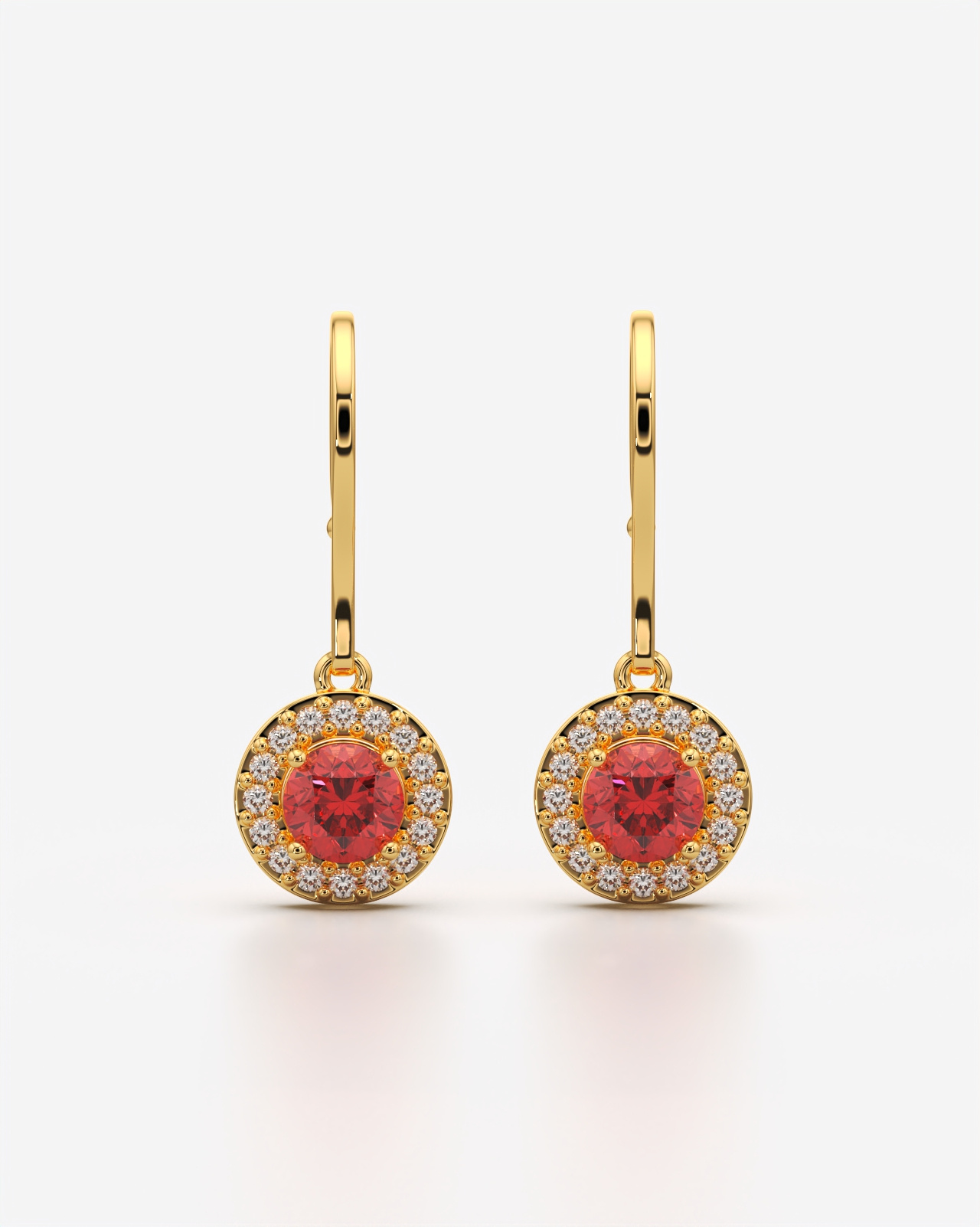 Red Round Halo Drop Earrings