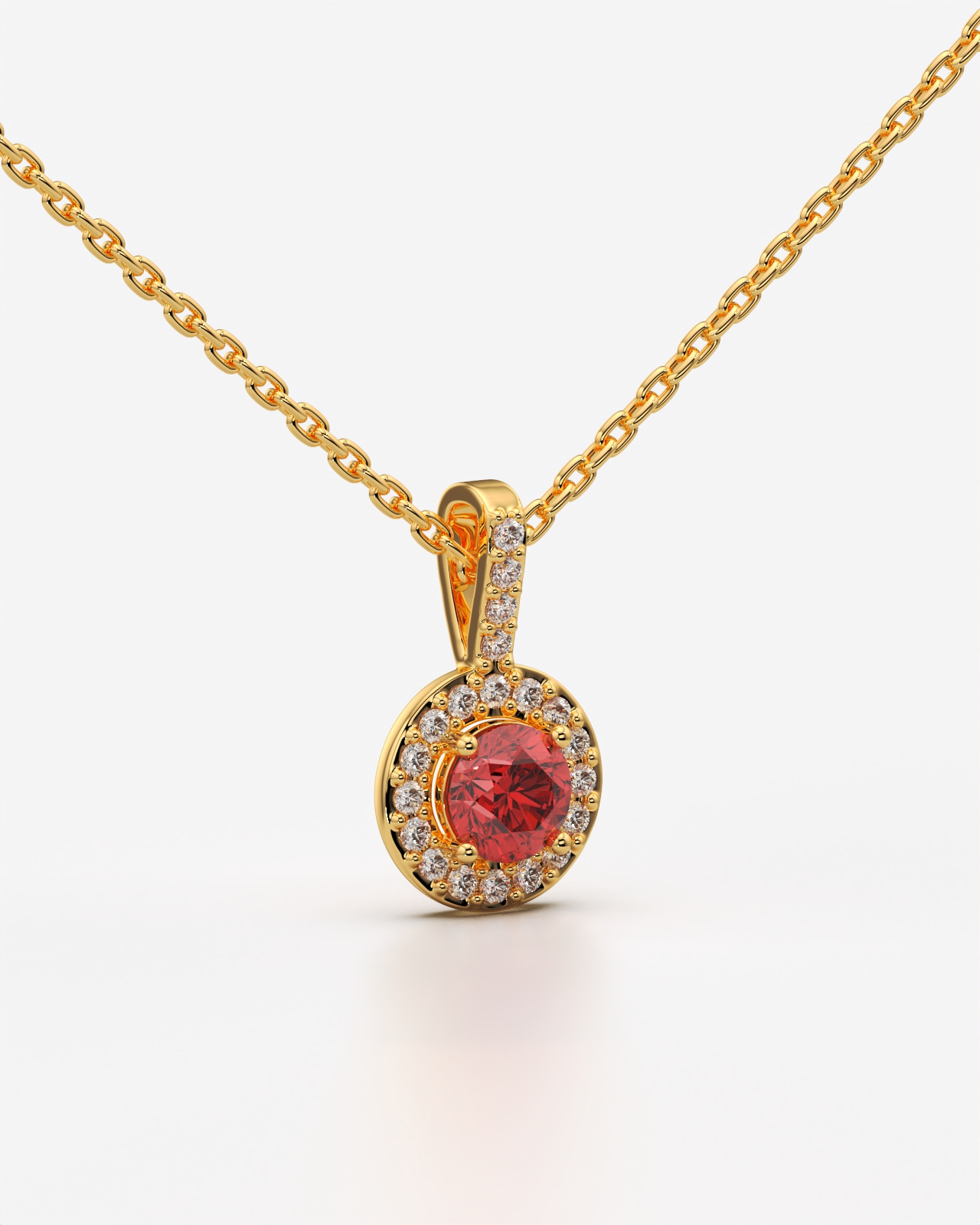 Red Round Halo Drop Pendant